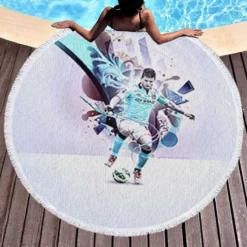 Committed Man City Sports Player Sergio Aguero Round Beach Towel 1