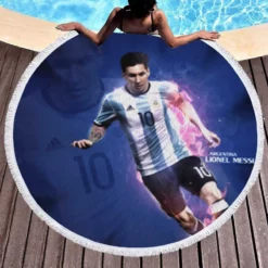 Committed sports Player Lionel Messi Round Beach Towel 1