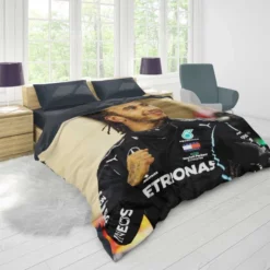 Competing in Formula One for Mercedes Lewis Hamilton Duvet Cover 1