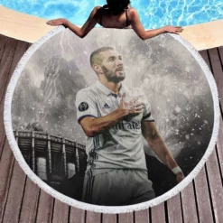 Competitive Football Player Karim Benzema Round Beach Towel 1