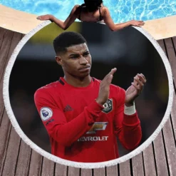 Competitive Football Player Marcus Rashford Round Beach Towel 1