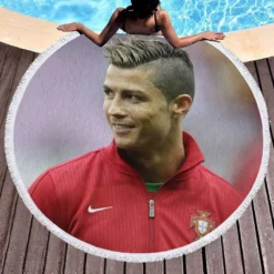 Competitive Soccer Player Cristiano Ronaldo Round Beach Towel 1