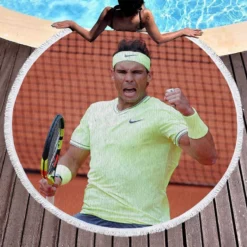 Competitive Tennis Player Rafael Nadal Round Beach Towel 1