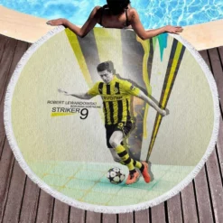 Confident BVB Soccer Player Lewandowski Round Beach Towel 1