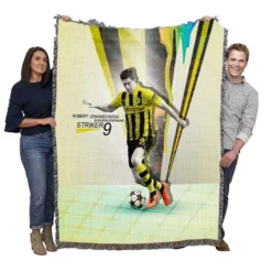 Confident BVB Soccer Player Lewandowski Woven Blanket