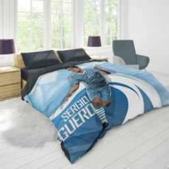 Confident Man City Soccer Player Sergio Aguero Duvet Cover 1