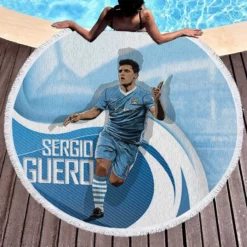 Confident Man City Soccer Player Sergio Aguero Round Beach Towel 1