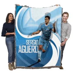 Confident Man City Soccer Player Sergio Aguero Woven Blanket