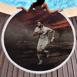 Confident Soccer Player Karim Benzema Round Beach Towel 1