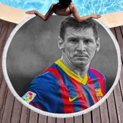 Confident Soccer Player Lionel Messi Round Beach Towel 1