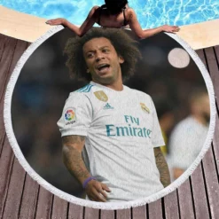 Confident Soccer Player Marcelo Vieira Round Beach Towel 1