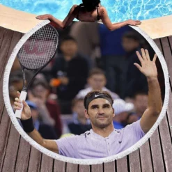 Confident US Open Tennis Roger Federer Round Beach Towel 1