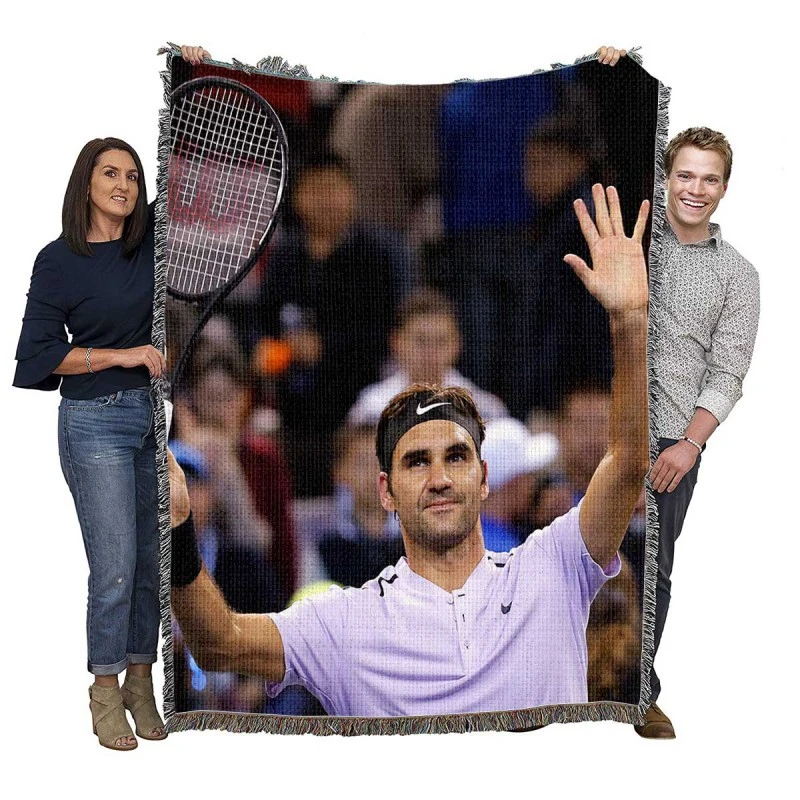 Confident US Open Tennis Roger Federer Woven Blanket