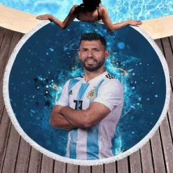 Copa America Soccer Player Sergio Aguero Round Beach Towel 1