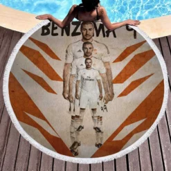 Copa de la Liga Footballer Karim Benzema Round Beach Towel 1