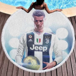 Cristiano Ronaldo Committed Juve sports Player Round Beach Towel 1