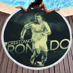 Cristiano Ronaldo Confident Soccer Player Round Beach Towel 1