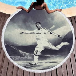 Cristiano Ronaldo Enthusiastic Soccer sports Player Round Beach Towel 1