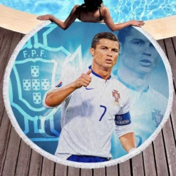 Cristiano Ronaldo Five Times Ballon d Or Awarded Player Round Beach Towel 1