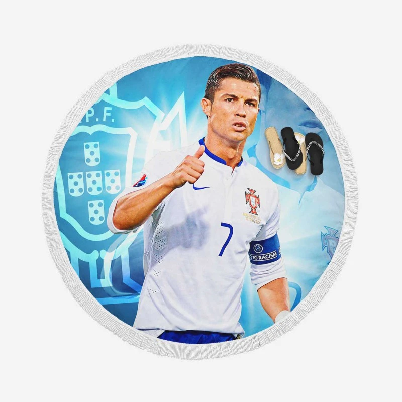 Cristiano Ronaldo Five Times Ballon d Or Awarded Player Round Beach Towel