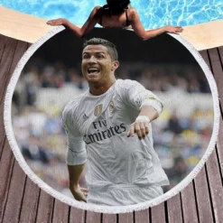 Cristiano Ronaldo Football Player White Jursey Round Beach Towel 1