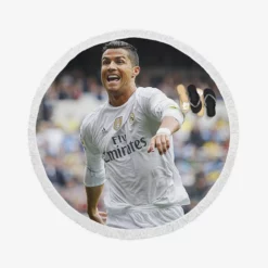 Cristiano Ronaldo Football Player White Jursey Round Beach Towel