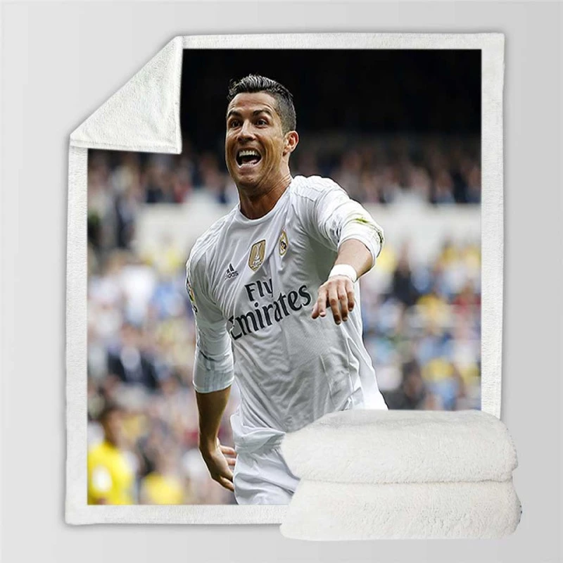 Cristiano Ronaldo Football Player White Jursey Sherpa Fleece Blanket