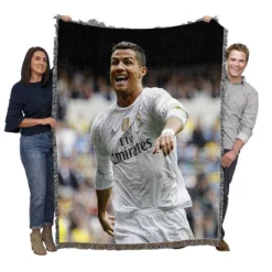 Cristiano Ronaldo Football Player White Jursey Woven Blanket