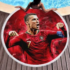 Cristiano Ronaldo Football Player in Red Round Beach Towel 1