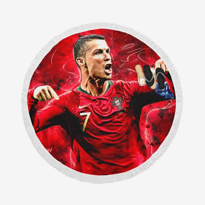 Cristiano Ronaldo Football Player in Red Round Beach Towel