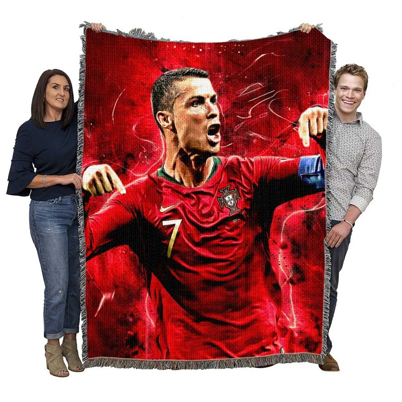Cristiano Ronaldo Football Player in Red Woven Blanket