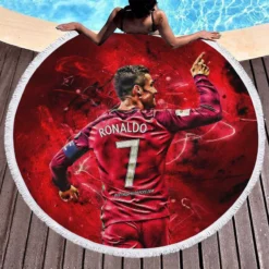 Cristiano Ronaldo Footballer Round Beach Towel 1