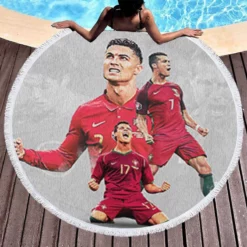 Cristiano Ronaldo Goat Portugal Football Player Round Beach Towel 1