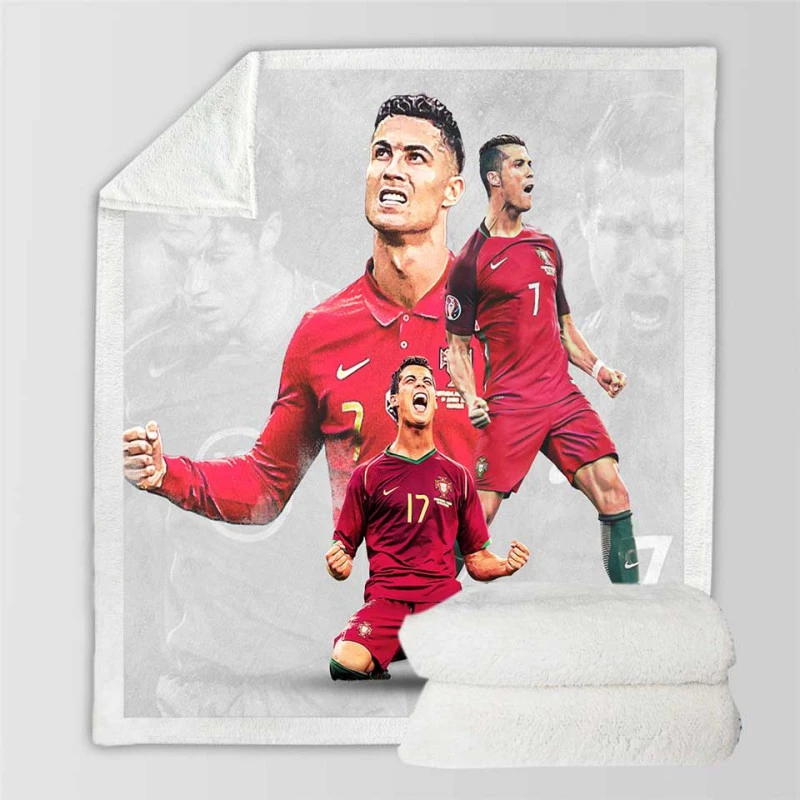 Cristiano Ronaldo Goat Portugal Football Player Sherpa Fleece Blanket