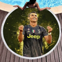 Cristiano Ronaldo Graceful Juve Football Player Round Beach Towel 1