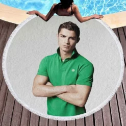 Cristiano Ronaldo Green T Shirt Young Round Beach Towel 1