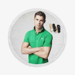 Cristiano Ronaldo Green T Shirt Young Round Beach Towel