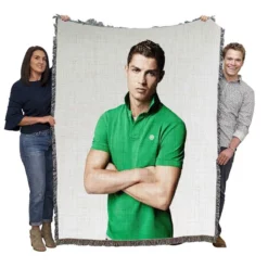 Cristiano Ronaldo Green T Shirt Young Woven Blanket