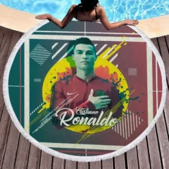 Cristiano Ronaldo Hearty Footballer Player Round Beach Towel 1