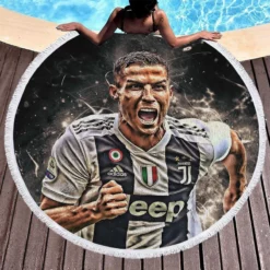 Cristiano Ronaldo Inspiring Juve Soccer Player Round Beach Towel 1