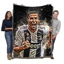 Cristiano Ronaldo Inspiring Juve Soccer Player Woven Blanket