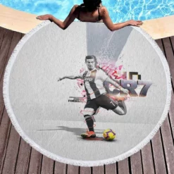 Cristiano Ronaldo Juve CR7 Soccer Player Round Beach Towel 1