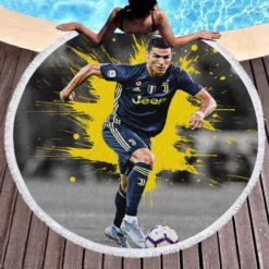 Cristiano Ronaldo Juve Serie A Soccer Player Round Beach Towel 1