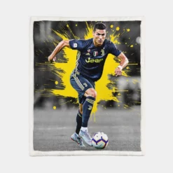 Cristiano Ronaldo Juve Serie A Soccer Player Sherpa Fleece Blanket 1