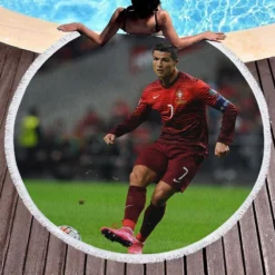 Cristiano Ronaldo Portugal Footballer Round Beach Towel 1