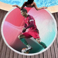 Cristiano Ronaldo Portugal Powerfull Footballer Round Beach Towel 1