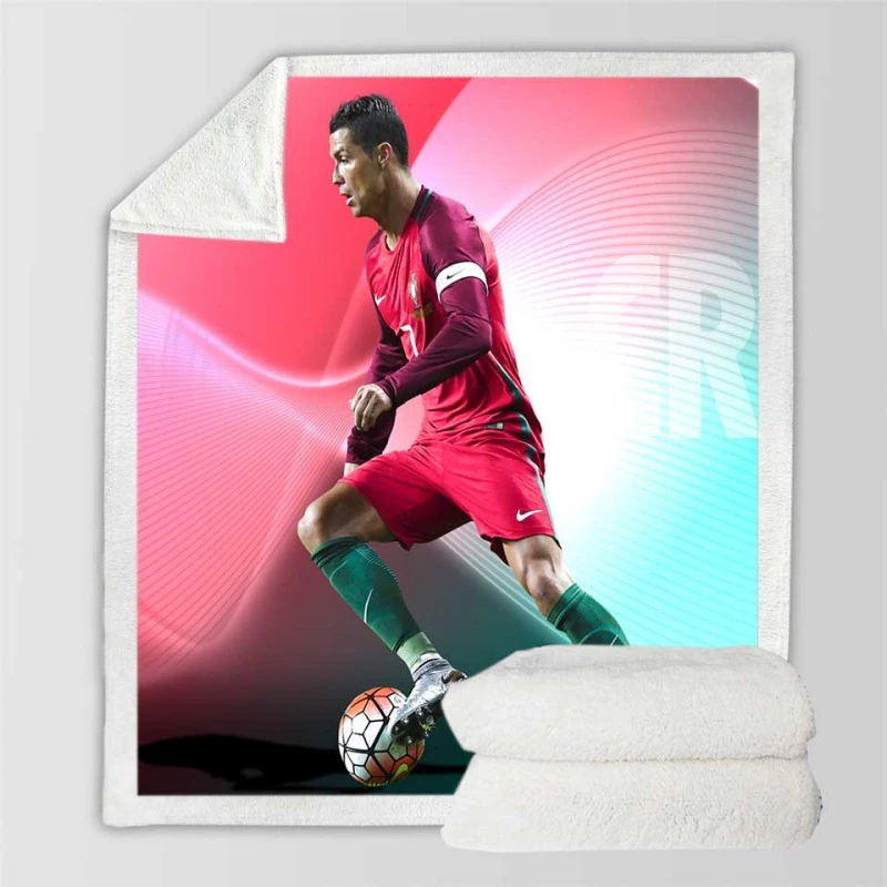 Cristiano Ronaldo Portugal Powerfull Footballer Sherpa Fleece Blanket