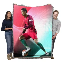 Cristiano Ronaldo Portugal Powerfull Footballer Woven Blanket