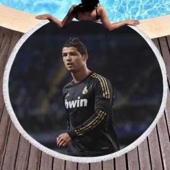 Cristiano Ronaldo Real Madrid Football Star Round Beach Towel 1