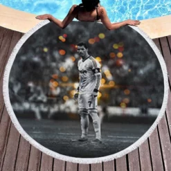 Cristiano Ronaldo Records for most Appearances Goals Round Beach Towel 1